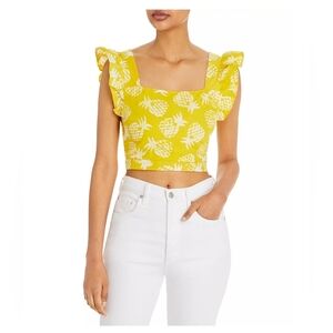 NWT AQUA x Studio 189 Pineapple Print Flutter Sleeve Crop Top - 100% Exclusive.
